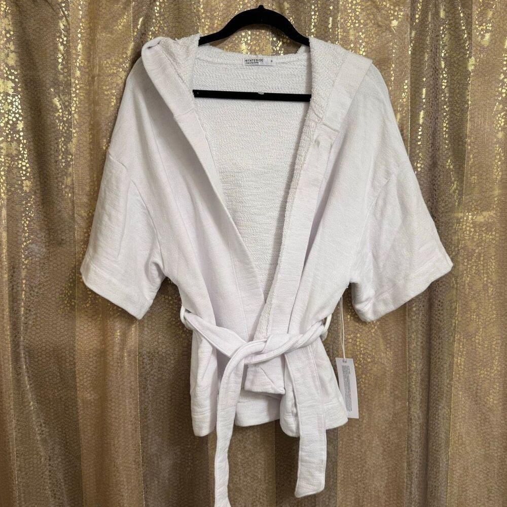 Stateside Women's White Hooded Soft Cotton Bath Robe Small NWT